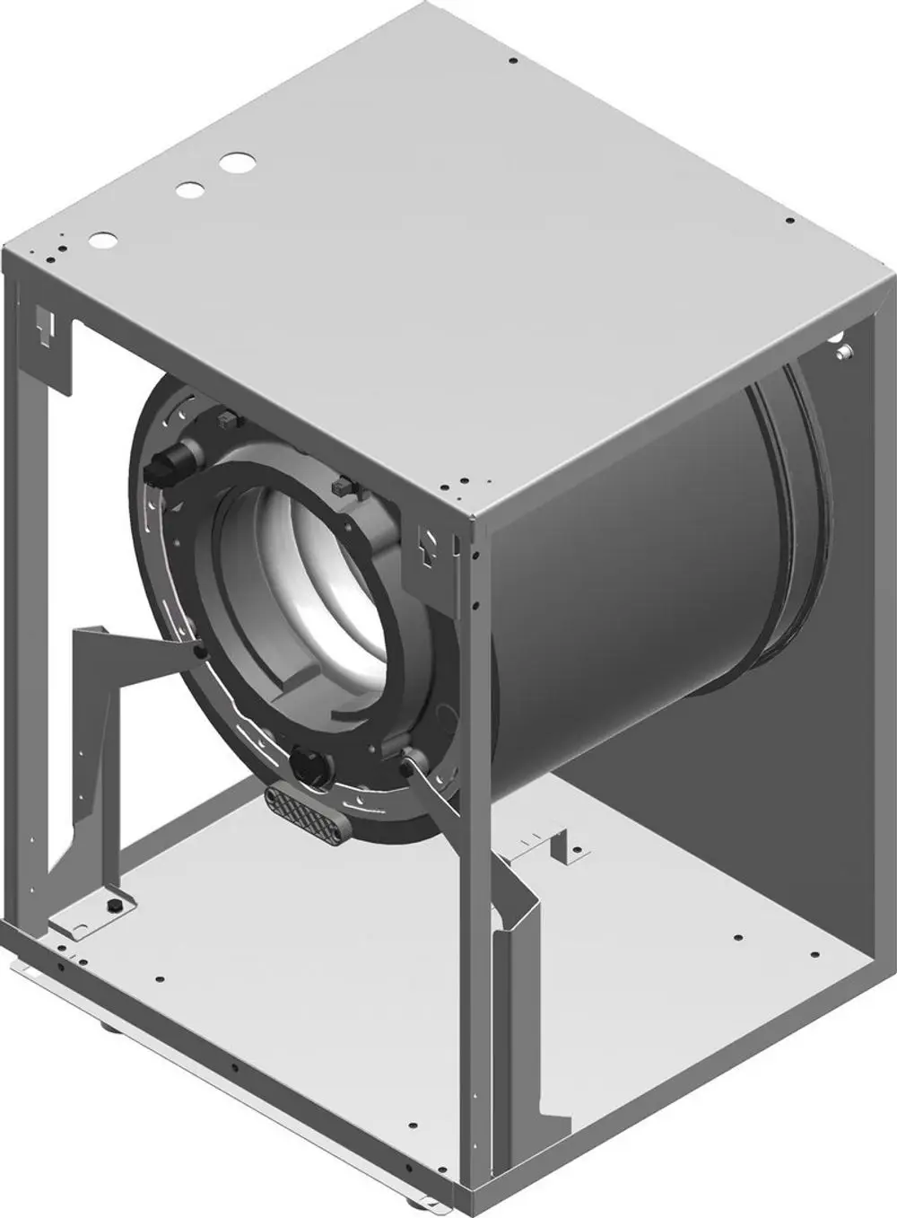 Kesselblock von Bosch im L-Design, präsentiert in einer offenen Stahlkonstruktion mit einem zylindrischen Behälter und Zugangselementen.